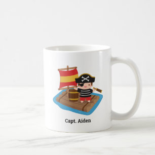 Cute Boy Pirat kapten Wood Raft Kids Namn Kaffemugg