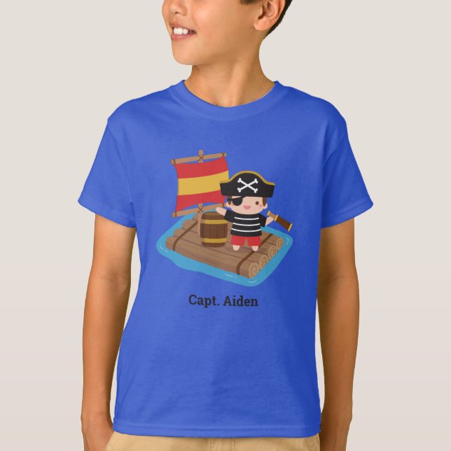 Cute Boy Pirat Set Sail Wooden Raft Kids T Shirt (Framsida)