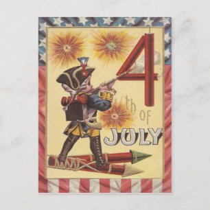 Cute Boy Revolutionary Krig Soldier Fireworks Vykort