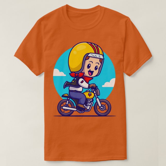 Cute Boy Riding Motorcycle Tecknad T Shirt (Design framsida)
