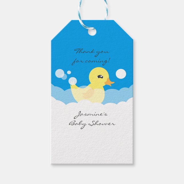 Cute Boy Rubber Ducky Baby Shower Presentetikett (Framsidan)