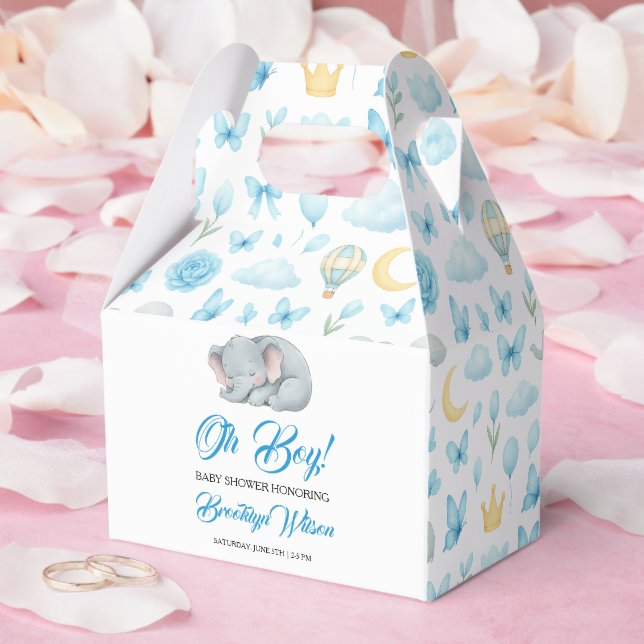 Cute Boy’s Elephant Watercolor Baby Shower Presentaskar (Bröllop)