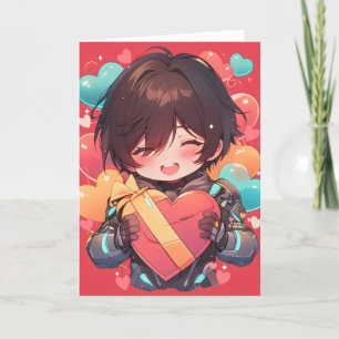 Cute Boy Sci-Fi Anime Kärlek Helgkort