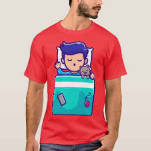 Cute Boy som lämnar med katt Tecknad T Shirt