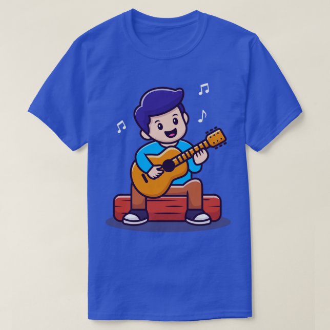 Cute Boy Speling Guitar Tecknad T Shirt (Design framsida)