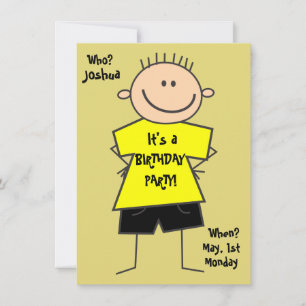 Cute Boy Stick figur Birthday-inbjudan Inbjudningar