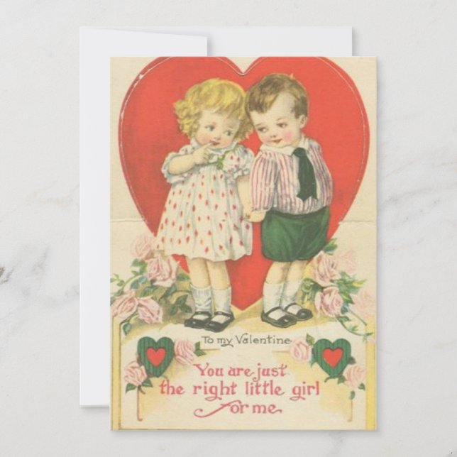 Cute boy to girl Valentine vintage Julkort (Framsida)