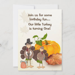 Cute Boy Turkey Thanksgiving 1:a födelsedagen Inbjudningar