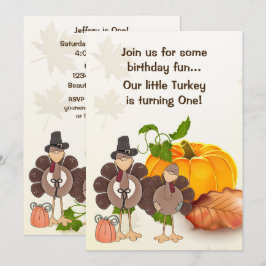 Cute Boy Turkey Thanksgiving 1:a födelsedagen Inbjudningar