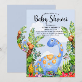 Cute Boy Watercolor Dinosaur Modern Baby Shower Inbjudningar