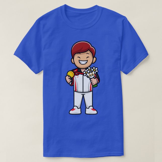 Cute Boy Winning Champion Tecknad T Shirt (Design framsida)