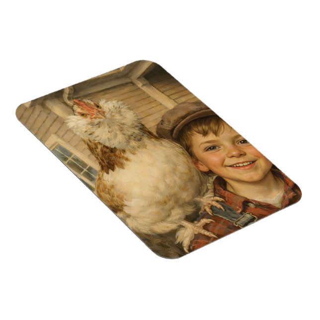 Cute Boy With Chicken Magnet (Högersidan)