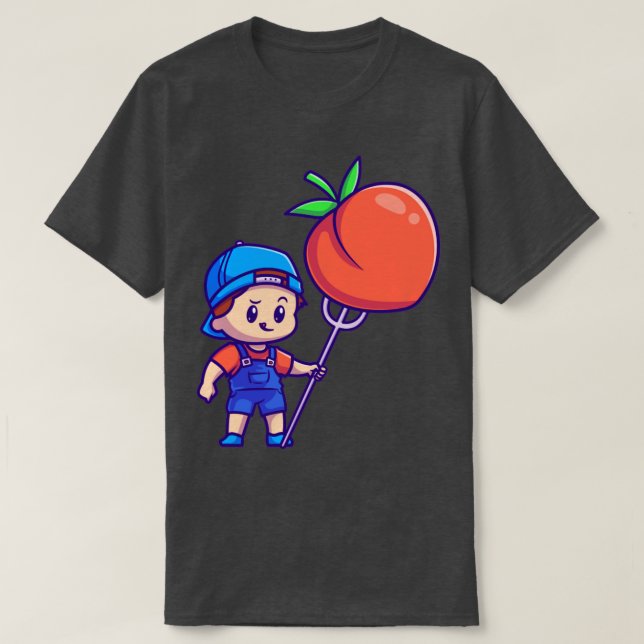 Cute Boy with Peach Fruit Tecknad T Shirt (Design framsida)