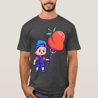Cute Boy with Peach Fruit Tecknad T Shirt