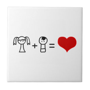 Cute boyen och tjejen kärlek doodle kakelplatta
