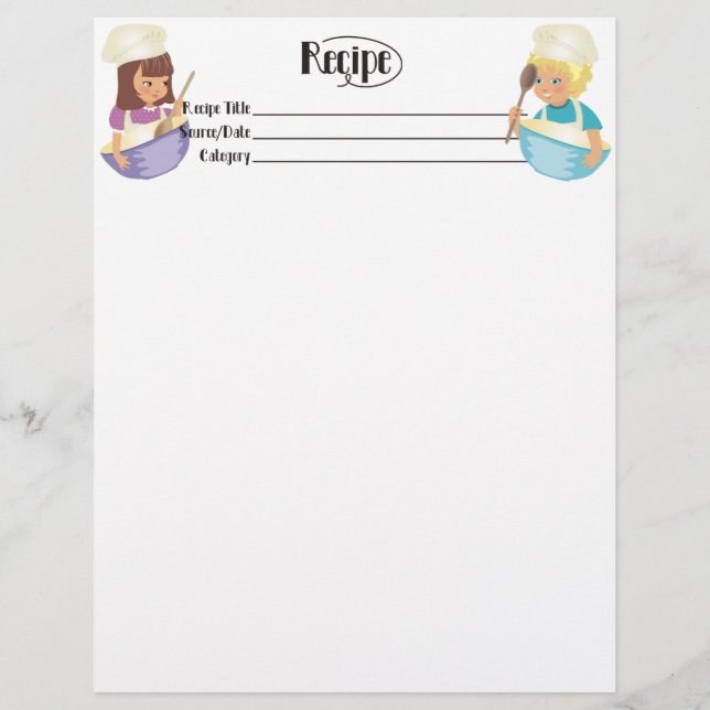 Cute boyflicka, barnvänliga recept-letterhead (Framsida)