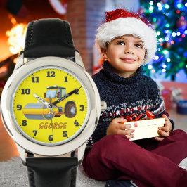 Cute boys add name cartoon road roller armbandsur