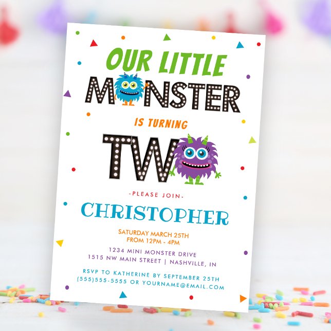 Cute Boys Blue Monster 2:a födelsedagen Party Inbjudningar (Cute Boys Blue Monster 2nd Birthday Party Invitation)