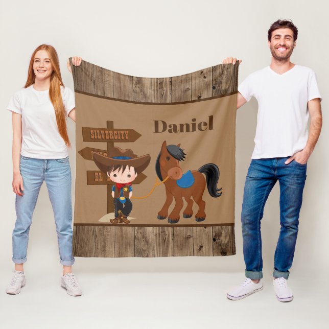 Cute boys cowboylägg till namn rumsdekaler fleecefilt (På plats)