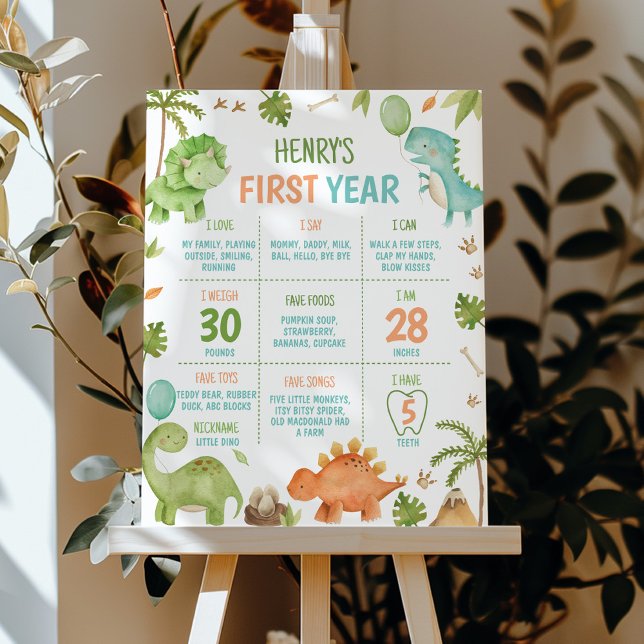 Cute Boys Dinosaur Birthday Party Milestone Poster (Skapare uppladdad)