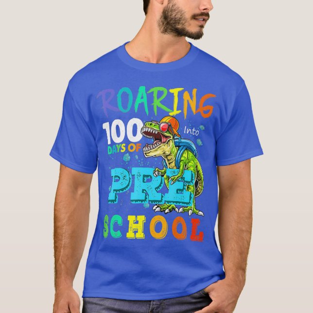 Cute Boys Dinosaur T-Rex Roaring in i 100 dagar T Shirt (Framsida)
