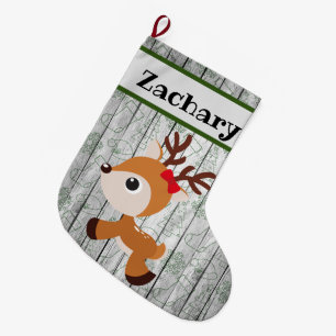 Cute Boys Festive Reindeer Personlig Stor Julstrumpa