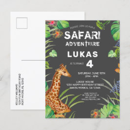 Cute Boys Jungle Safari Giraffe Birthday Inbjudan Vykort