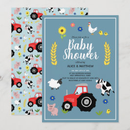 Cute Boys Land Farm Animal Tractor Baby Shower Inbjudningar