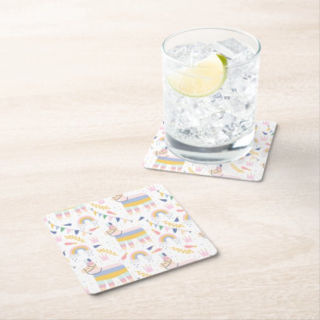 Cute Boy's Llama Rainbow Födelsedagsfest Underlägg Papper Kvadrat (Insitu)