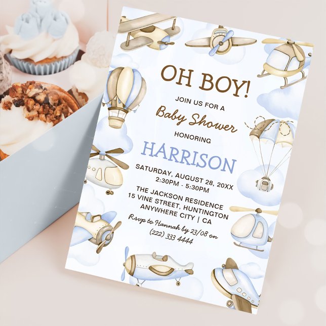Cute Boy's plan Theme Baby Shower Party Party Inbjudningar (Skapare uppladdad)