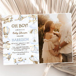 Cute Boy's plan Theme Baby Shower Party Photo Inbjudningar