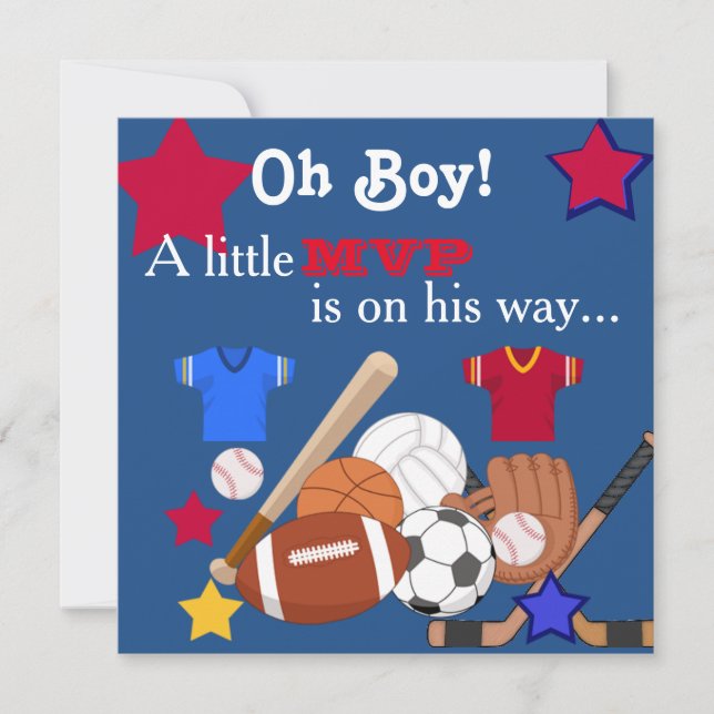Cute Boys Sports Baby Shower-inbjudan HOCKEY Inbjudningar (Framsida)