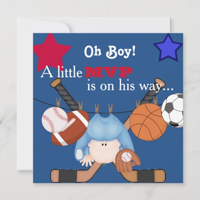 Cute Boys Sports Baby Shower-inbjudan Inbjudningar (Framsida)