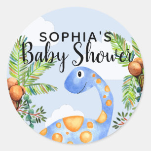 Cute Boys Watercolor Dinosaur Modern Baby Shower Runt Klistermärke