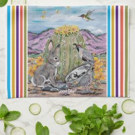 Cute Bra Day Night Southwest Animal Desert Cactus Kökshandduk