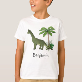 Cute Brachiosaurus och Handflatan Träd med Barn Na T Shirt