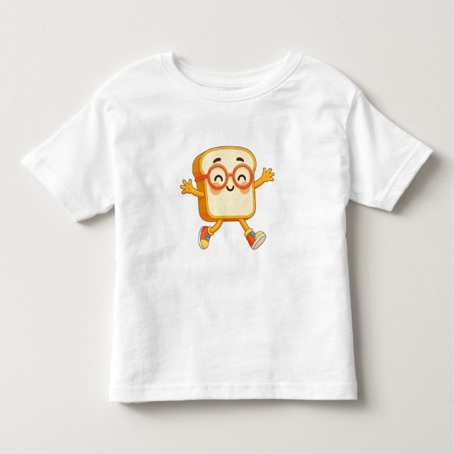 Cute Bread Cartoon Jumping Character T Shirt (Framsida)