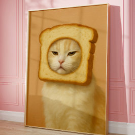 Cute Bread Cat Funny Aesthetic Wall Art Print Poster
