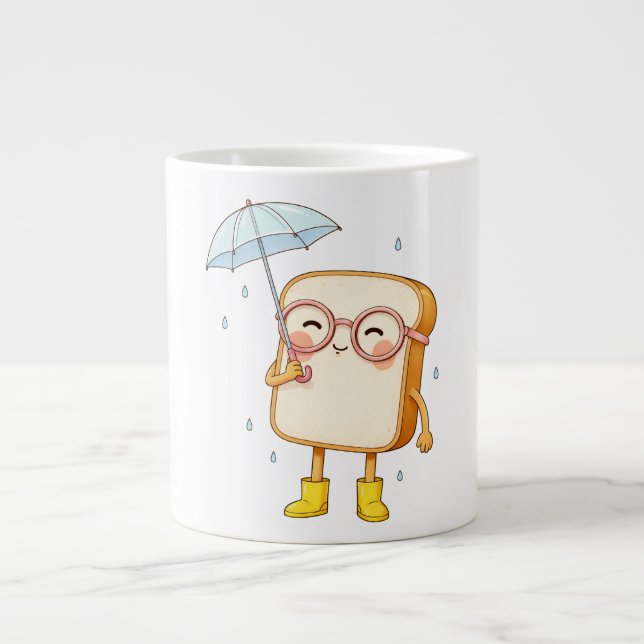 Cute Bread Character with Umbrella – Cozy Rainy  Jumbo Mugg (Framsidan)