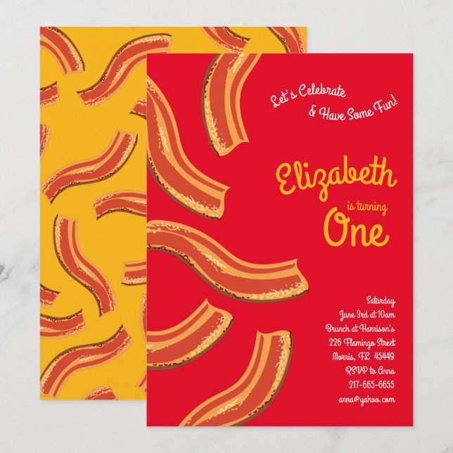 Cute Breakfast Brunch Kid 1:a födelsedag Party Bac Inbjudningar (Fram/baksida)