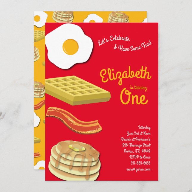 Cute Breakfast Brunch Kids 1:a födelsedag Party Inbjudningar (Fram/baksida)