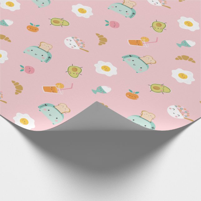 Cute Breakfast på rosa Presentpapper (Hörn)