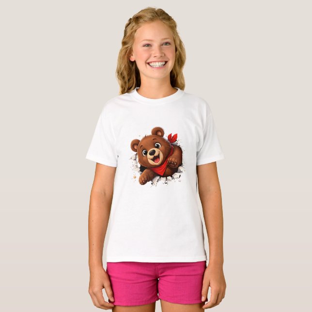 Cute Breakthrough Bear – Funny Front & Back  T Shirt (Hel framsida)