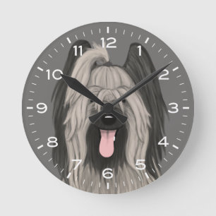 Cute Briard Hund Teckning Rund Klocka
