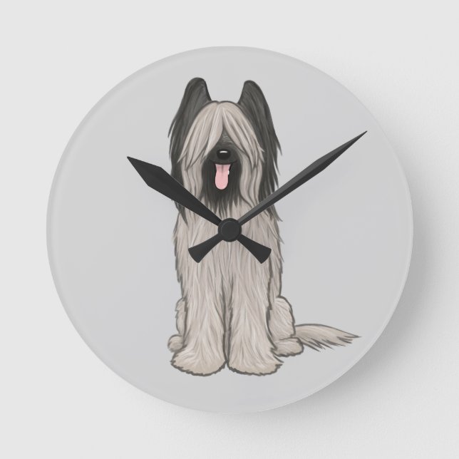 Cute Briard Tecknad hund Rund Klocka (Framsida)