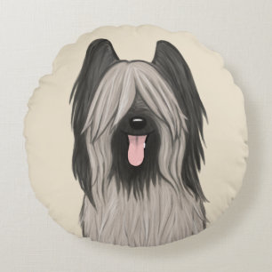 Cute Briard Tecknad hund Rund Kudde