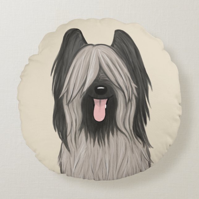 Cute Briard Tecknad hund Rund Kudde (Framsidan)