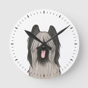Cute Briard Teckning Round Clock Hund Rund Klocka
