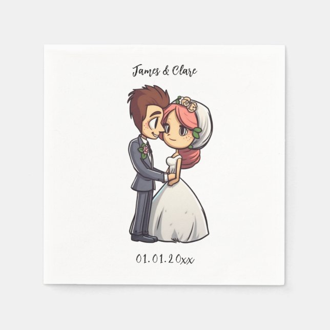 Cute Bride and Groom Bröllop Pappersservett (Framsidan)