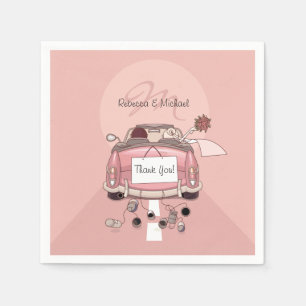 Cute Bride and Groom Rosa Getaway Car Pappersservett